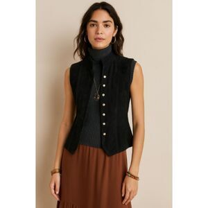 Vintage Christopher & Banks Genuine Leather Suede Knit Back Vest Size Medium